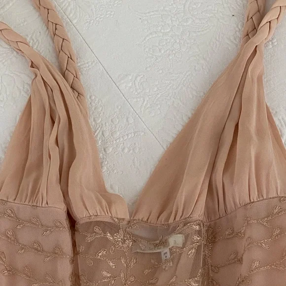 La Perla glamorous pale pink w/ivory lace braided shoulder straps nightdress